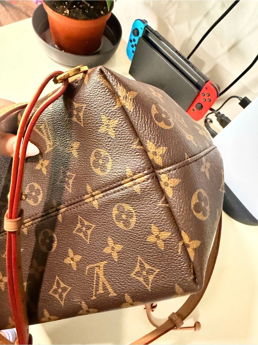 Louis Vuitton montsouris Brown Monogram Canvas Small Backpack with Vachetta Trim